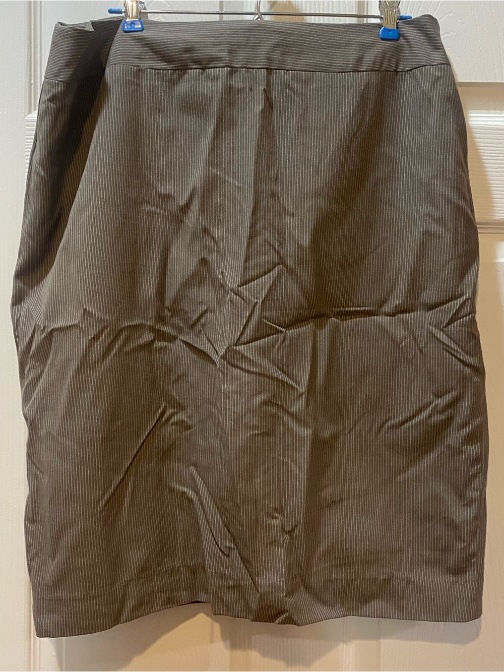 Avita Olive-Brown Pinstripe Pencil Skirt